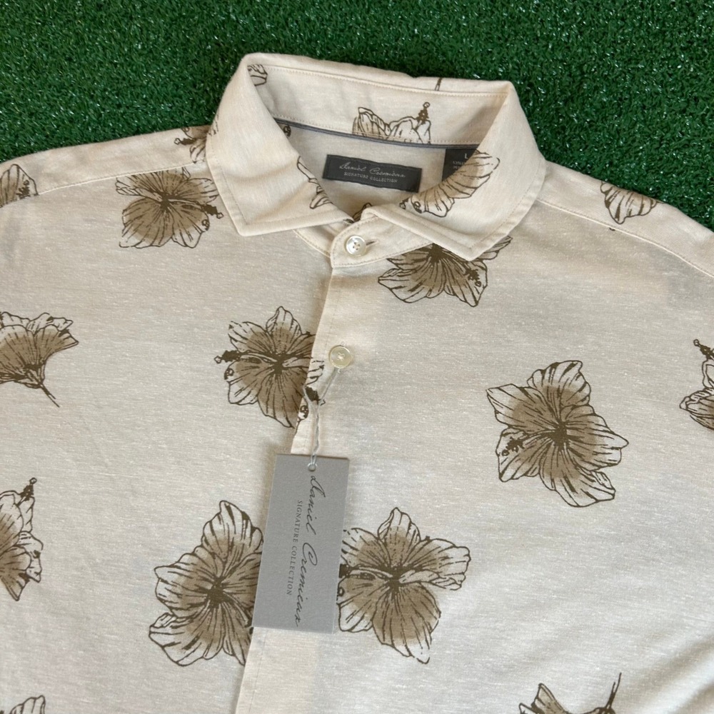 Daniel Cremieux Signature Floral Shirt Mens Large Beige Linen Blend S/S NWT